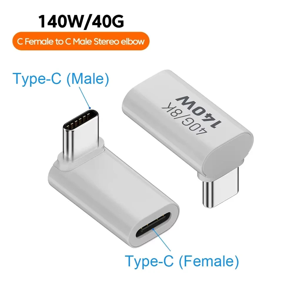 NNBILI 140W 40Gbps OTG Type C Adapter 90 Degree USB C to Type C Fast Charging USB3.1 Data Transfer Adapter For iPhone 15 Macbook