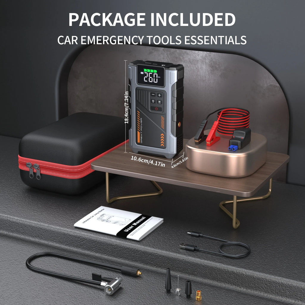 Portable Car Jump Starter With Air Compressor, 3000A Peak(7.5L Gas, 6.5L Diesel) , Jump Starter Battery PackWith150 PSl Tire Inf CM World