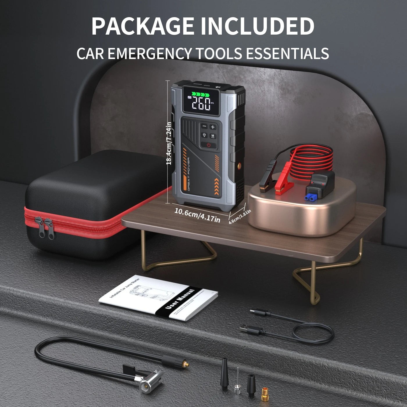 Portable Car Jump Starter With Air Compressor, 3000A Peak(7.5L Gas, 6.5L Diesel) , Jump Starter Battery PackWith150 PSl Tire Inf CM World