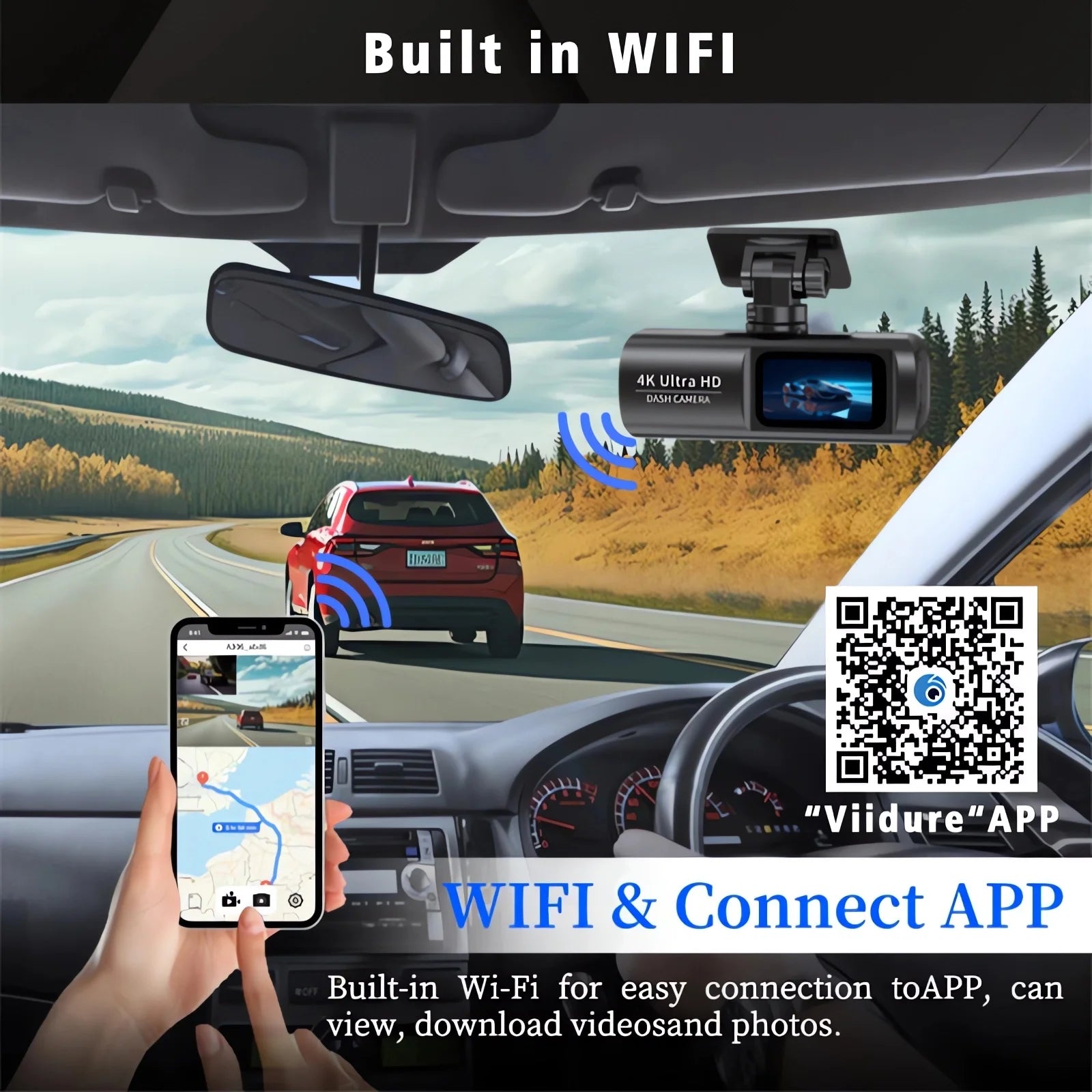 Dash Cam 4K 3840*2160P WIFI Car DVR Front and Rear Dual Lens Auto Car Camera With Night Vision Dashcam 24H Parking Monitor Car Mobile World