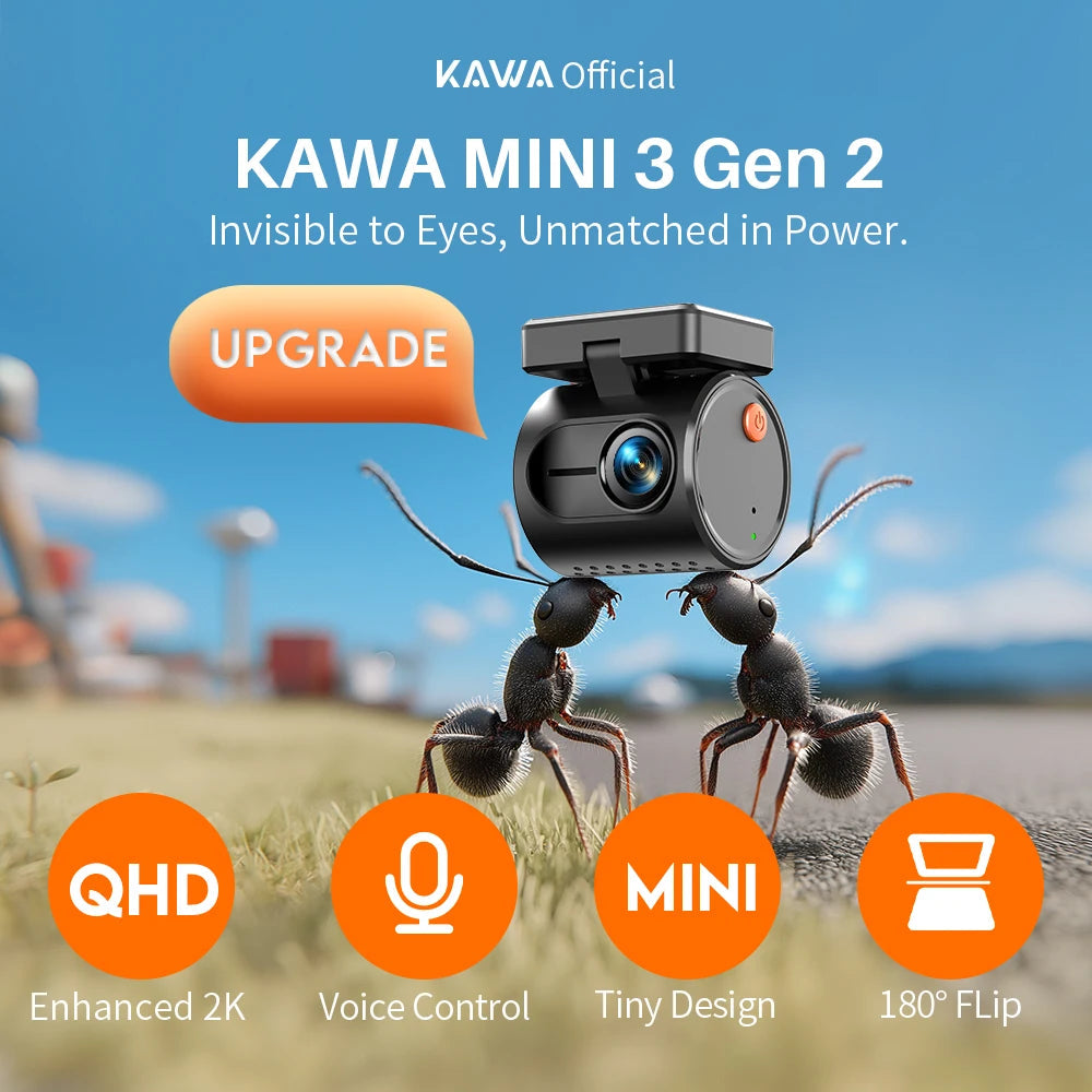 Dash cam KAWA MINI 3 Gen2 KAWA Car DVR AUTO Camera Video Recorder,2K WiFi&APP/Voice Control,Night Vision Upgrade Dashcam Car Mobile World