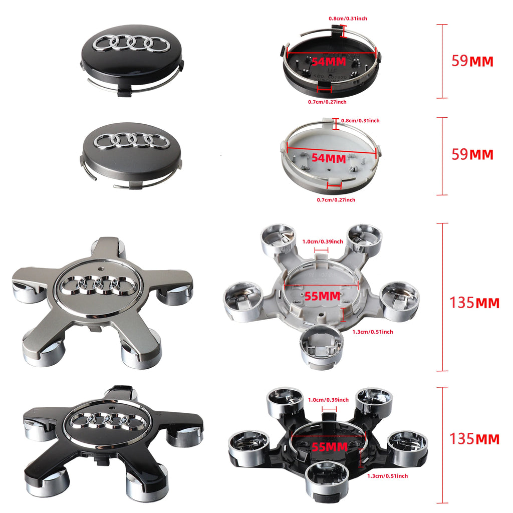 59/135mm Car Original Wheel Center Hub Caps Cover Sticker for Audi A3 A4 A5 A6 A7 A8 A1 Q3 Q5 Q7 Q8 Sline RS TT Quattro Q5L R8