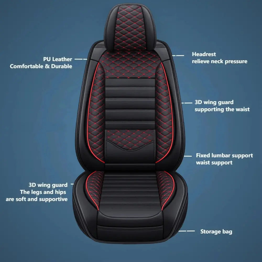 Luxurious PU leather car seat cover, 3D wing & fixed lumbar support - Soft, comfortable and durable, suitable for most Car CM World