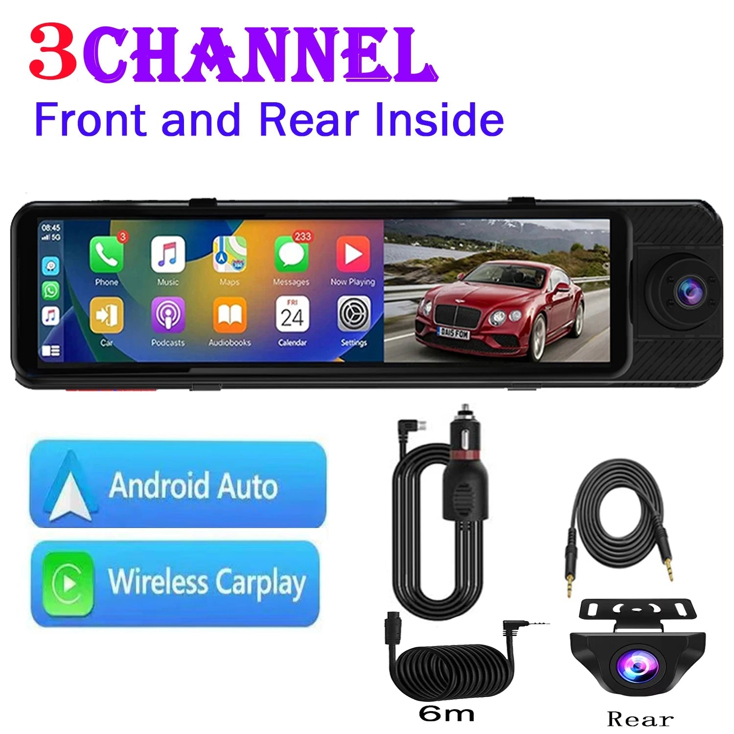 3 Camera Dash Cam 4K Car DVR Front Inside Rear 1080P GPS Tracking Night Vision Video Registrator Dashcam Parking Monitor Car Mobile World