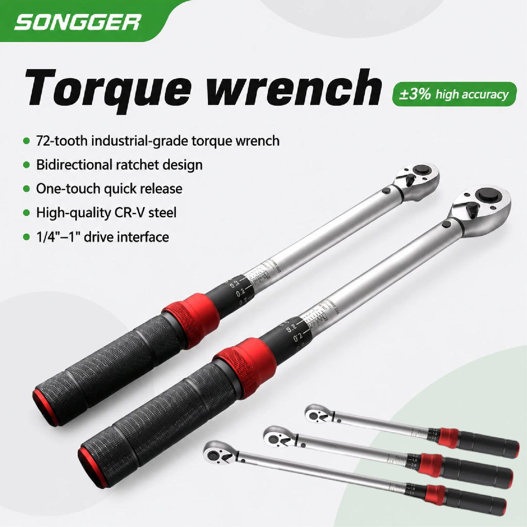 1/4 3/8 1/2 Drive Click Torque Wrench Set Adjustable Preset Torque Spanner for Bicycle Motorcycle Car Repair Kit Tools