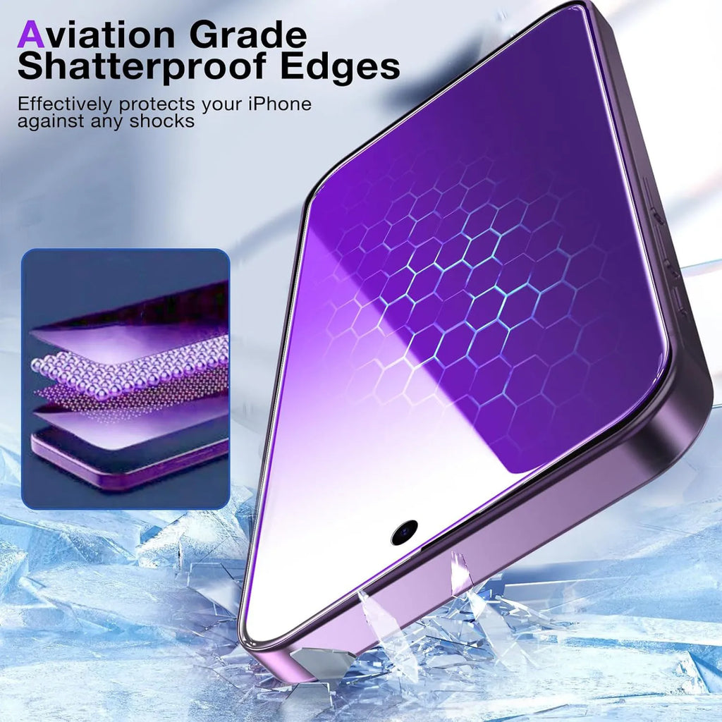 2 Pack Compatible for iPhone 16 15 14 13 12 11 Pro Max Privacy Screen Protector, Purple 9H Tempered Glass Film, Anti Blue Light