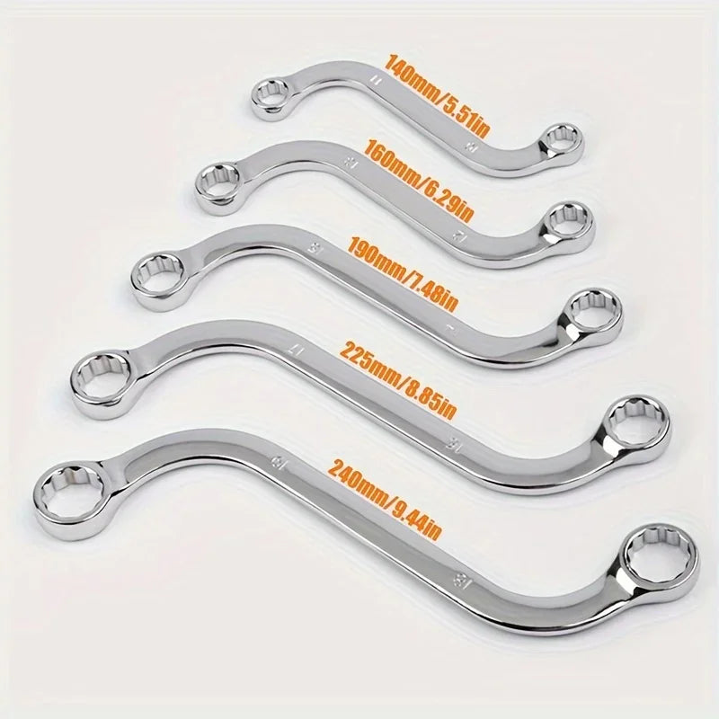 5Pcs S Type 10-19mm 12-Point Box Ends Double-Headed Special-Shaped Fastening Wrench Car Repair Tool S-Shaped Spanner Hardware CM World
