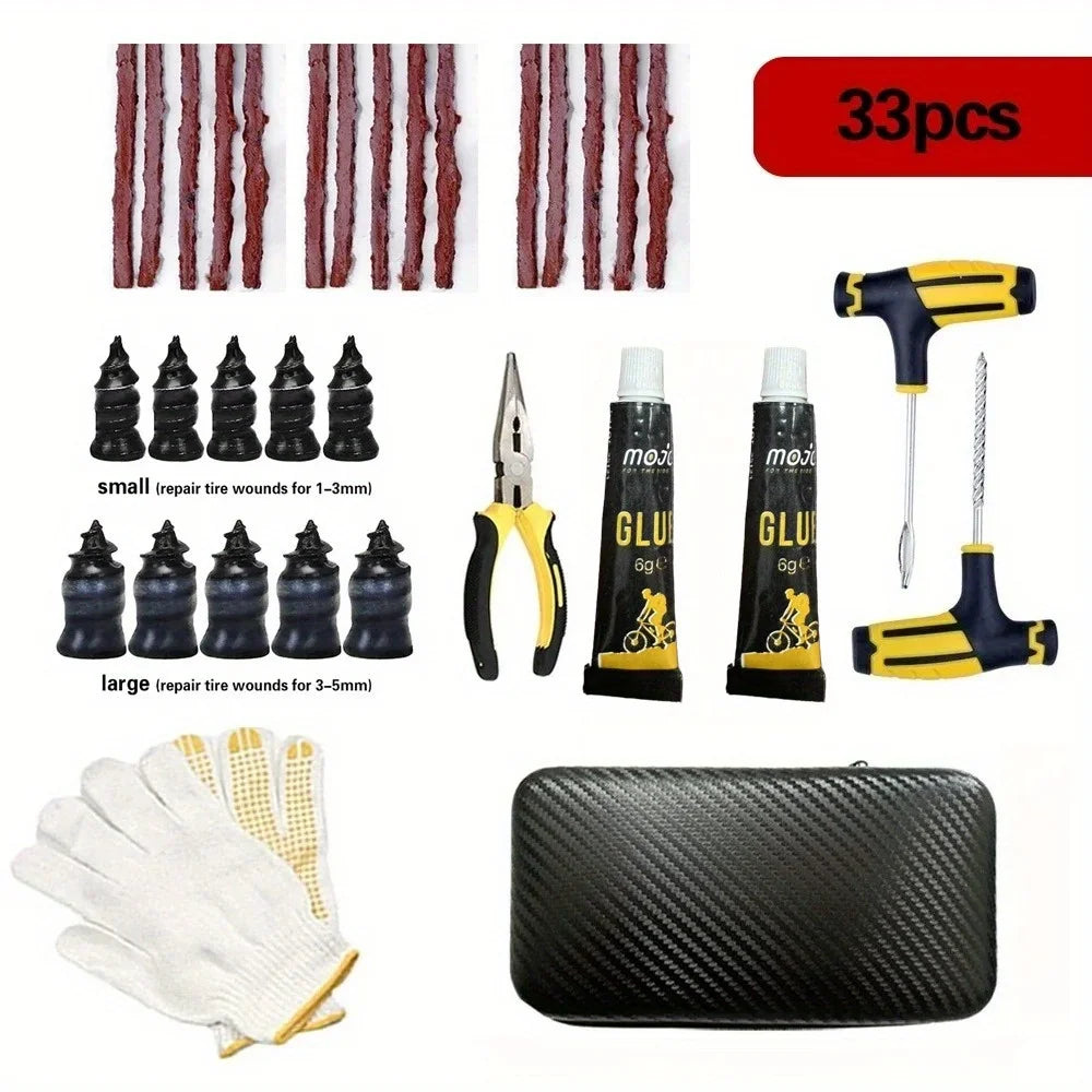 Ultimate Tire Repair Tool Kit - Emergency Puncture Fix with Tire Strips & Plug Tools for Cars, Motorcycles, Trucks, and Bicycles CM World
