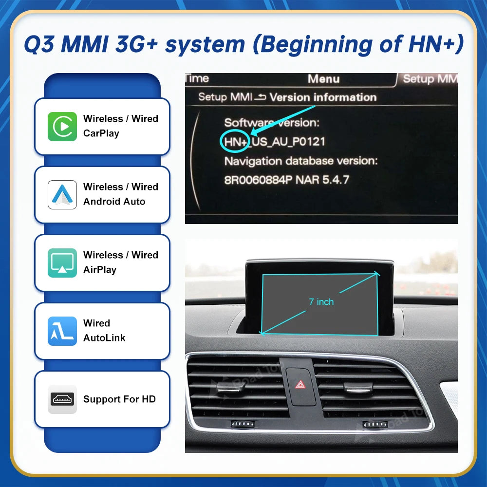 Road Top Wireless Android Auto For Audi Car A1 AT Q3 3G MMI RMC 2013-2018 Carplay Interface Mirror Link Air Play CM World