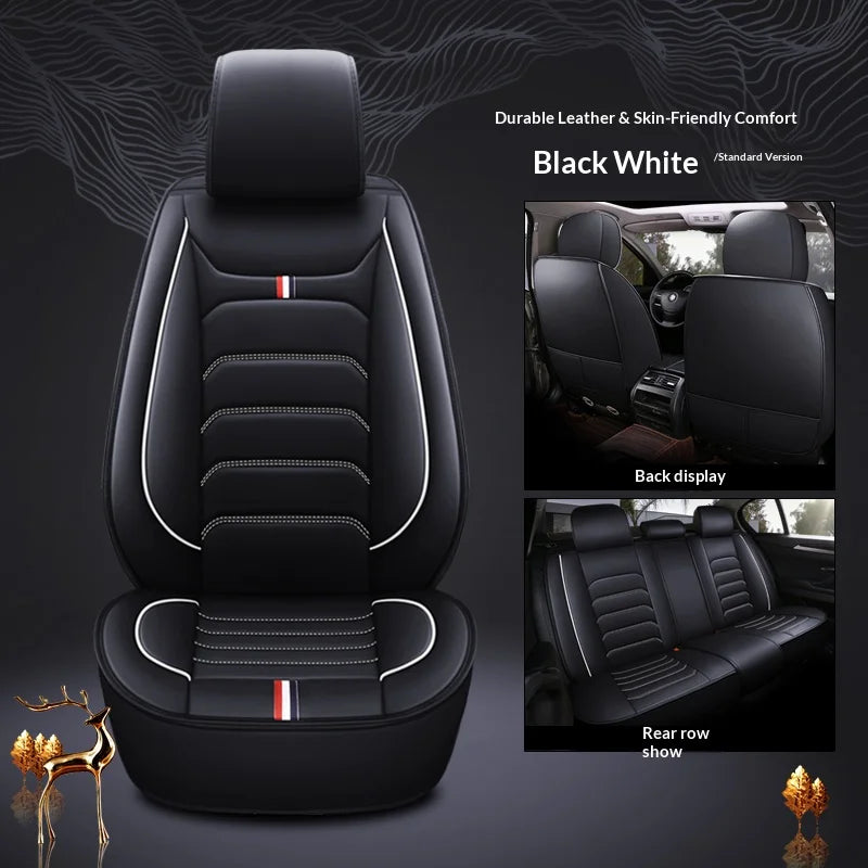 Five-seat car seat covers with dual-tone trim, luxury leather upholstery, fits most vehicles CM World