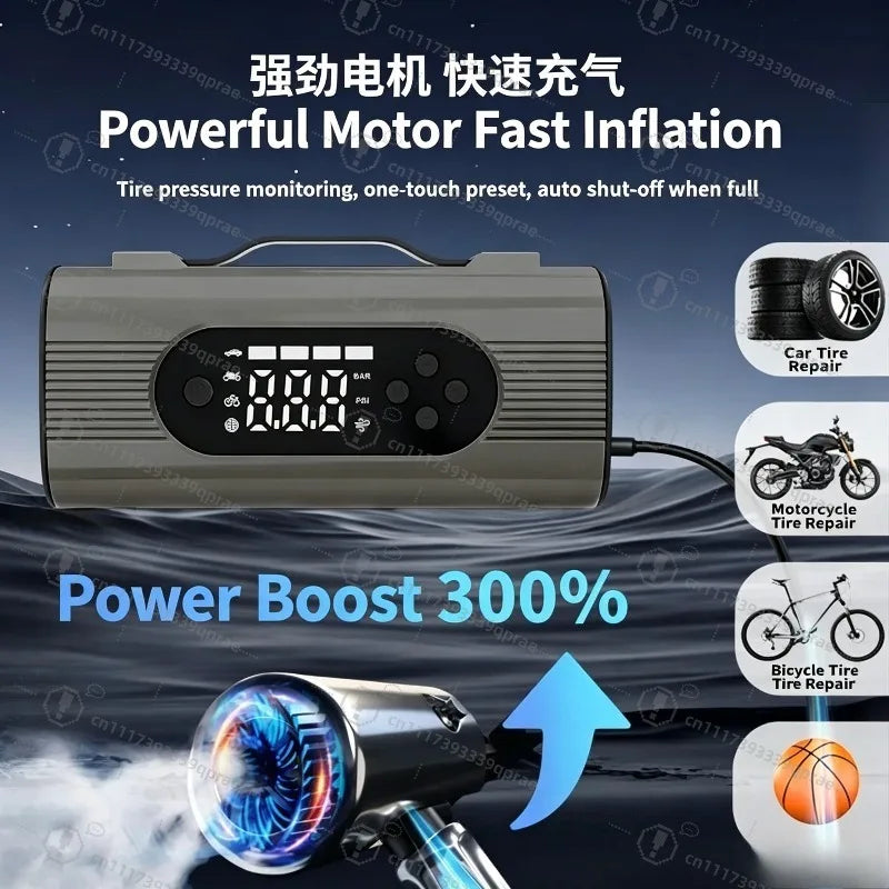 8-in-1 Vehicle Emergency Jump Starter Tire Inflator LED Light Portable Car Power Bank