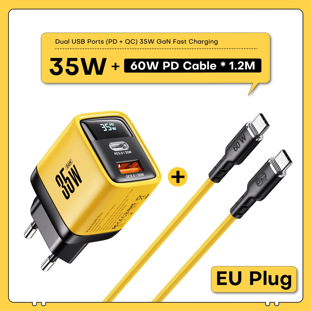 35W GaN Charger LED Display USB Charger for IPhone 14 Pro Samsung Xiaomi IPad Pro PD 3.0 QC 3.0 Quick Charger USB C Fast Charge Car Mobile World