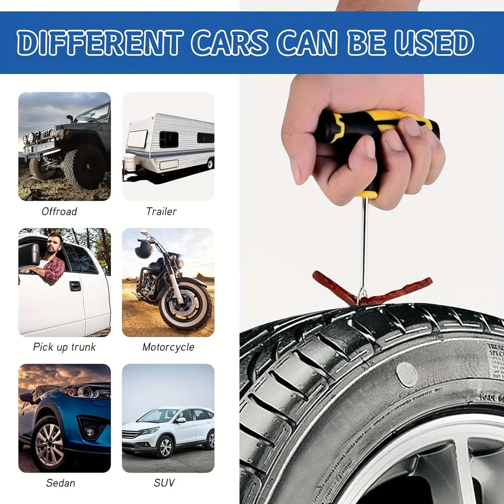 Universal Emergency Tire Repair Kit - Powerful Glue Complete Tools for All Vehicles Car/Motorcycles/Trucks Compact Portable Case CM World