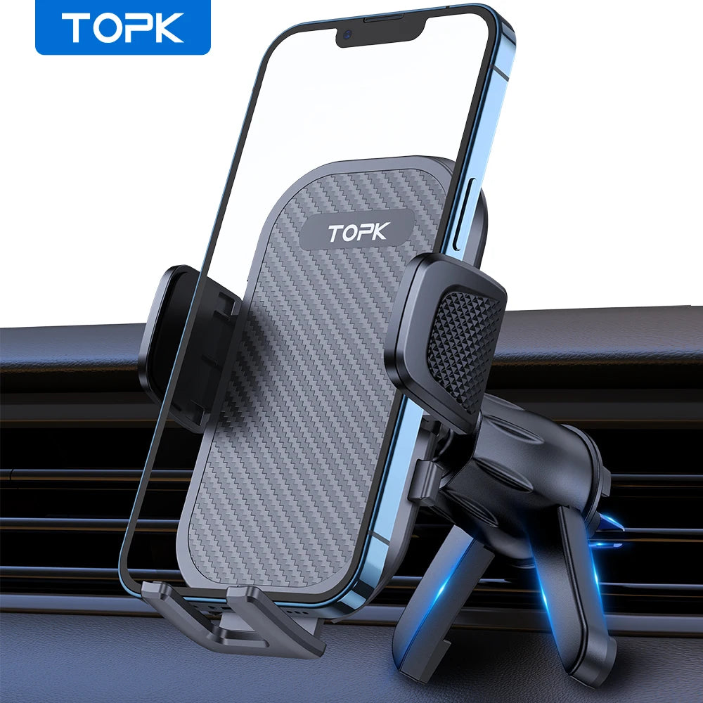 TOPK Car Phone Holder Mount for Cell Phones Upgraded Metal Hook Design,Hands-Free Holder for All Phones,Adjustable & Secure Fit