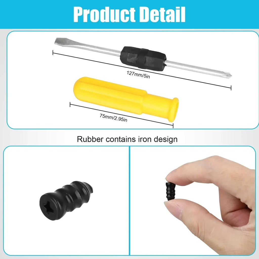 61x Car Tubeless Vacuum Tyre Puncture Repair Kit Screw Nails Tire Patch Plug Fix Tools With Screwdriver & Convenient Storage Box CM World