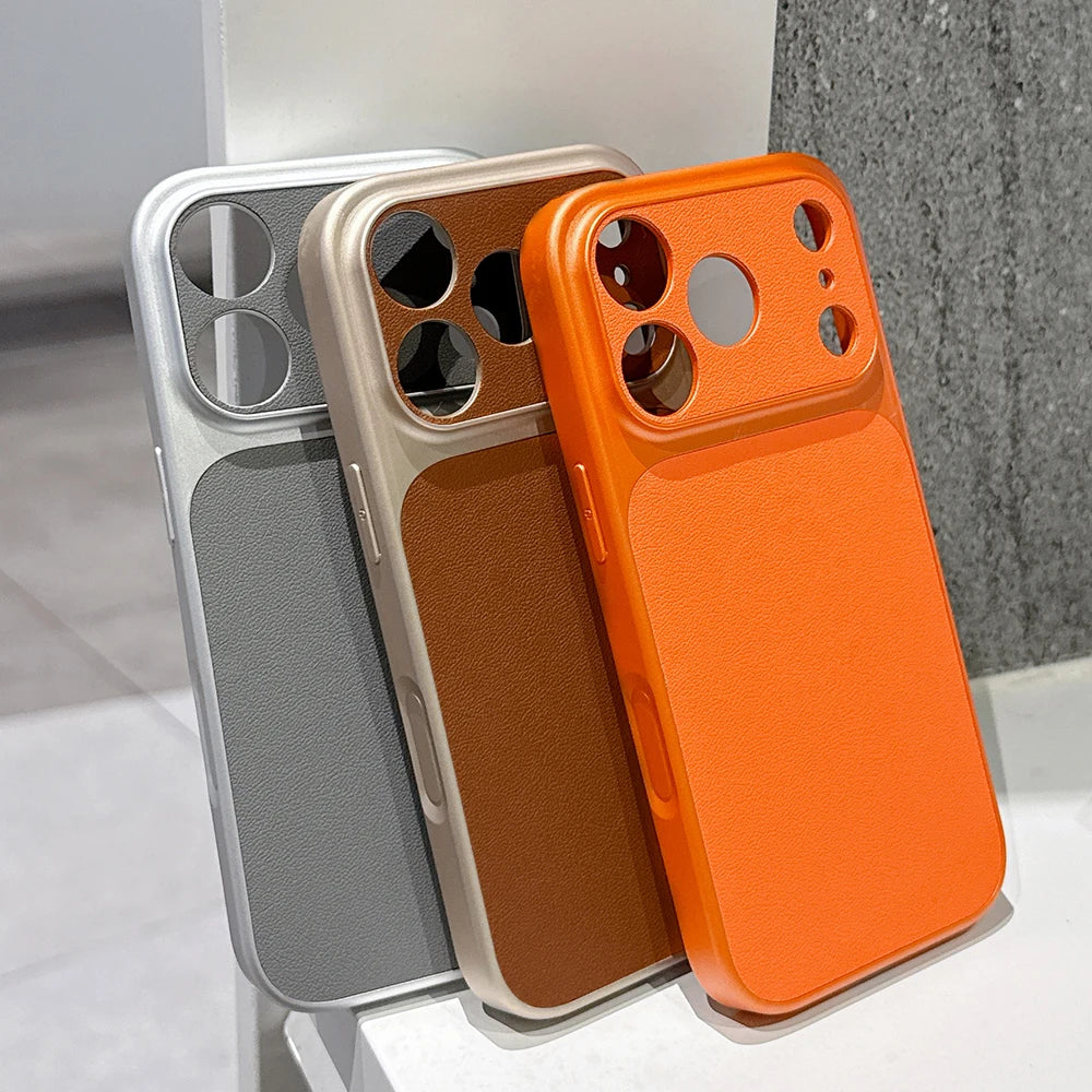 Luxury Matte Leather Texture Phone Case For iPhone 17 16 15 14 13 Pro Max 16 Plus 17Pro Air Camera Protection Shockproof Cover Car Mobile World