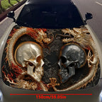 Twin Skull Dragon Charm Car Vinyl Wrap, PVC Material Waterproof Car Hood Sticker, Self-Adhesive Scratch-Resistant Stickers for E