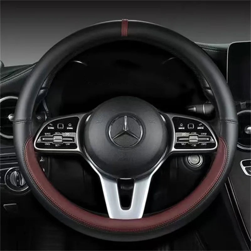Full Leather Universal Car Steering Wheel Cover Breathable Anti Slip Car Decoration 37-38cm Steering Wheel Cover Accessories CM World
