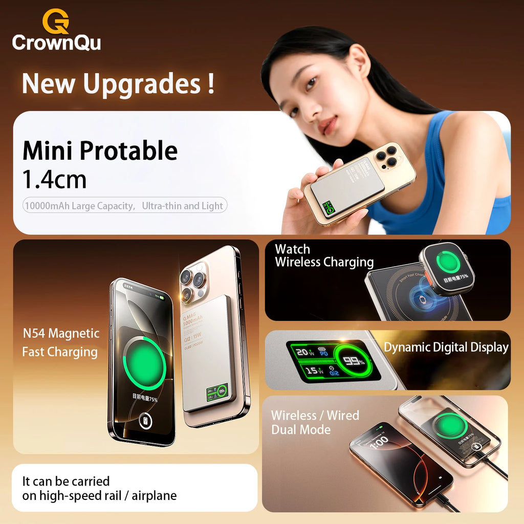 Magnetic Wireless Powerbank Qi 2.1 USB-C Fast Charging External Battery for iPhone 12-17 Pro Airpods Apple Watch Xiaomi 10000mAh Car Mobile World