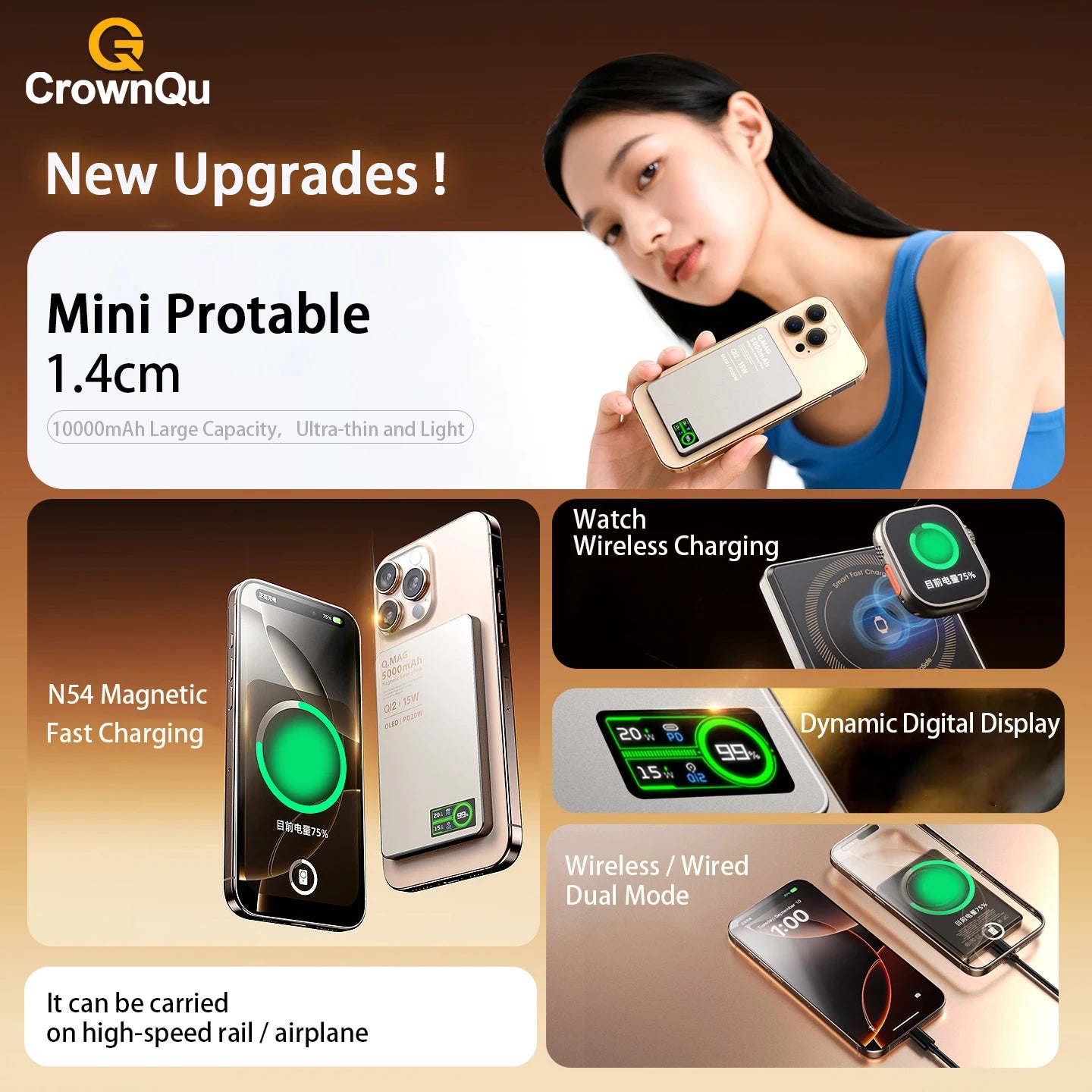 Magnetic Wireless Powerbank Qi 2.1 USB-C Fast Charging External Battery for iPhone 12-17 Pro Airpods Apple Watch Xiaomi 10000mAh Car Mobile World