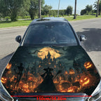 Halloween Fantasy Night Car Vinyl Wrap, PVC Material Waterproof Car Hood Sticker, Self-Adhesive Scratch-Resistant Stickers for E