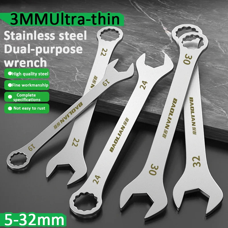 Thin Open End Wrench 5-32mm Ratchet Spanner Multi-Function Double-end Fixed Open-end Wrench Bicycle Motorcycle Car Repair Tools