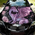 Romantic Purple Flower Dragon Car Hood Vinyl Wraps Sticker, PVC Waterproof Car Bonnet Decals, Self-Adhesive Scratch-Resistant St