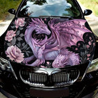 Romantic Purple Flower Dragon Car Hood Vinyl Wraps Sticker, PVC Waterproof Car Bonnet Decals, Self-Adhesive Scratch-Resistant St