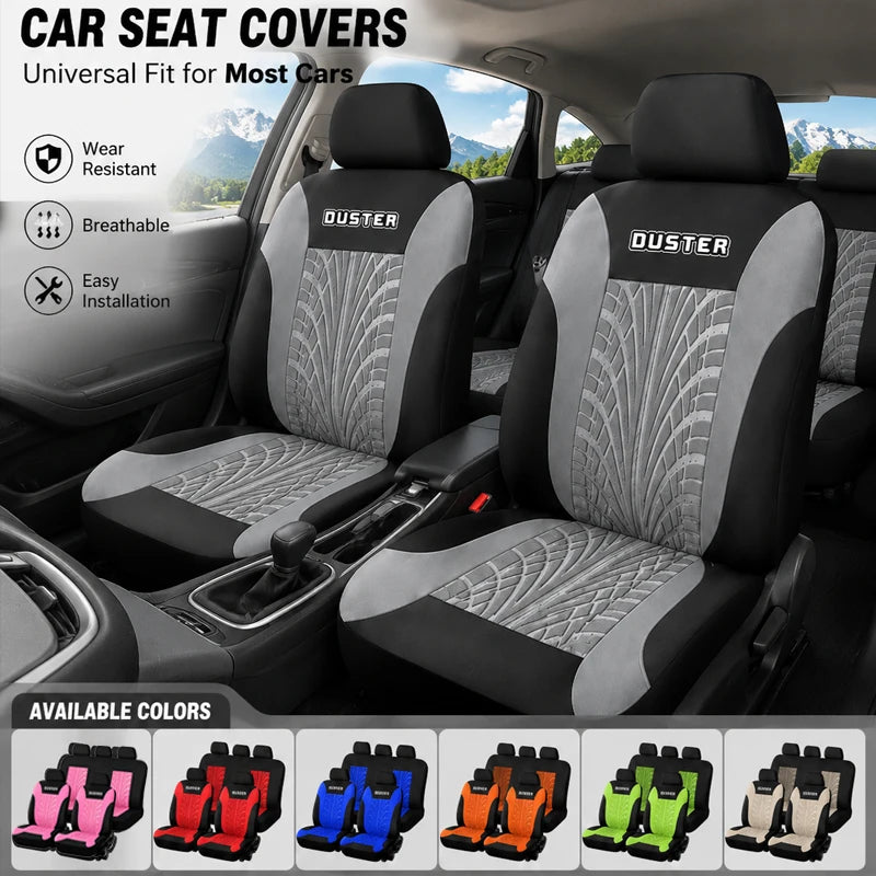 Universal Car Seat Covers Full Set Fit Front Rear Auto Seat Protector Tire Track Pattern for Cars SUV