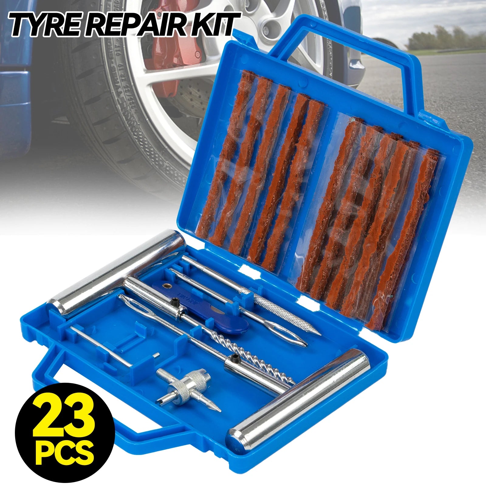 Portable Car Tire Repair Kit 23Pcs DIY Easy Repair Tyre Puncture Repair Tool For Car Motorcycles ATVS Lawnmowers Tractors Trucks CM World