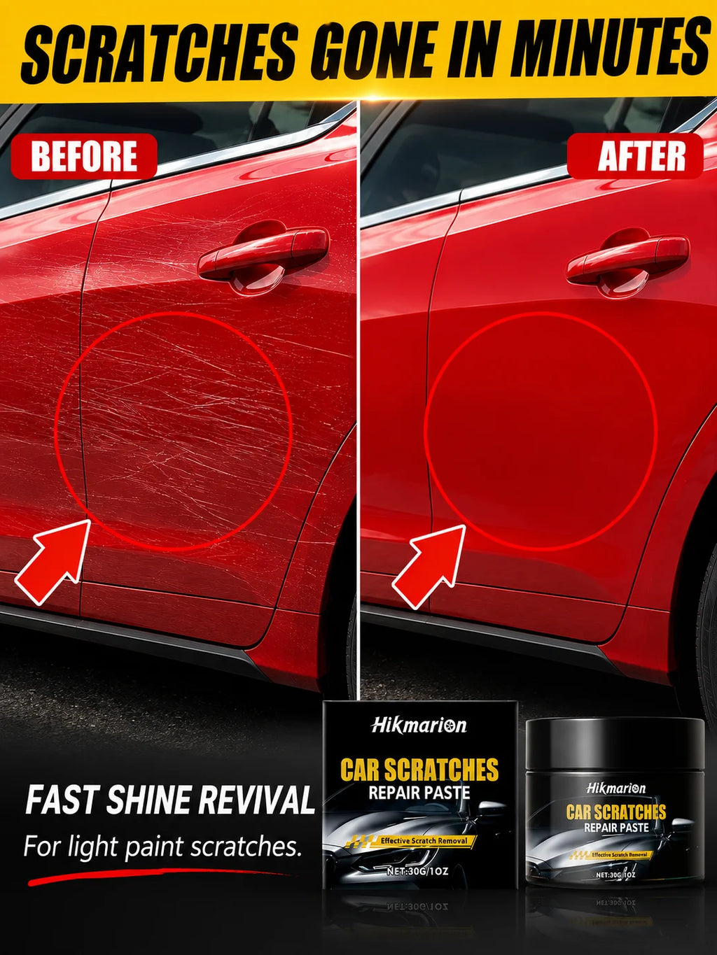 30g Car Scratch Repair Paste Auto Paint Scratch Remover Polishing Wax for Light Scratches Swirl Marks Scuffs Car Body Care