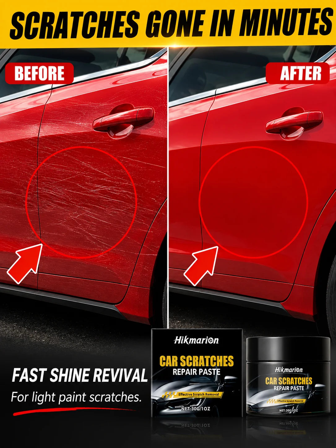30g Car Scratch Repair Paste Auto Paint Scratch Remover Polishing Wax for Light Scratches Swirl Marks Scuffs Car Body Care