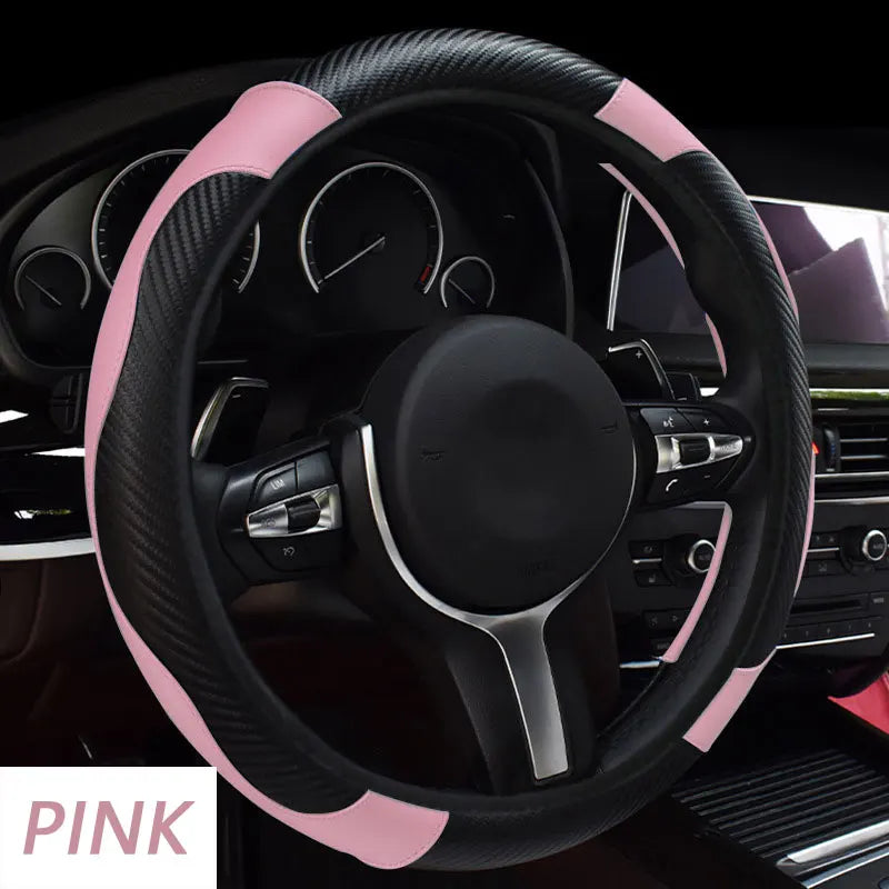 Universal Steer Wheel Protector Cover PU Leather Carbon Fiber No inner circle Anti Slip Breathable Steering Wheel Cover CM World