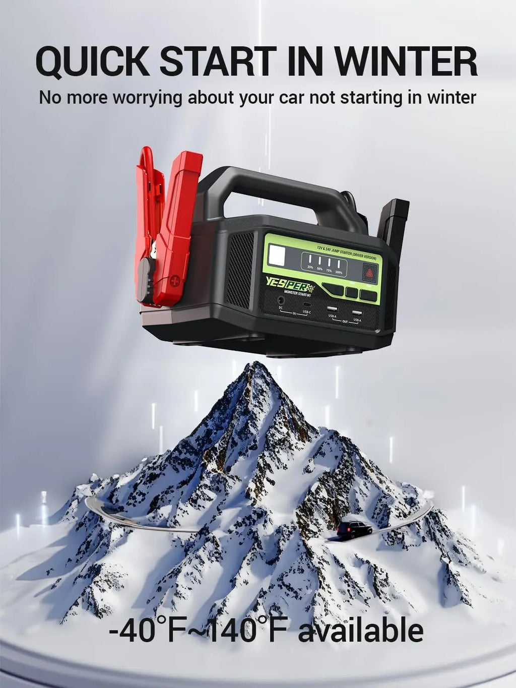 YESPER Extreme Cold 6000A Jump Box 36400mAh Heavy-Duty Booster for Gas/Diesel Trucks SUVs Off-Road 12V 24V