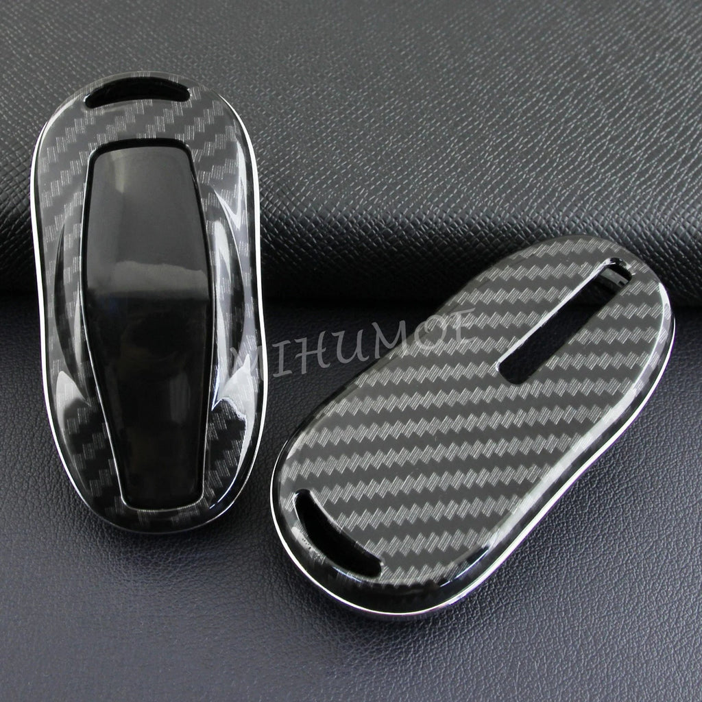 For Tesla Model 3 Y S Carbon Fiber Car Key Fob Cover Case Chain Ring Shell 2018 2019 2020 2021 2022 2023 2024 CM World