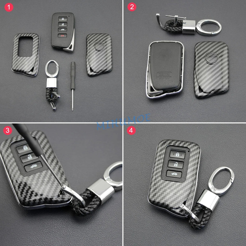 Car Key Fob Chain Case Cover Ring Shell For 2013-2023 Lexus RX ES NX IS GS LX RC Carbon Fiber 200t 300 300h 350 450h CM World