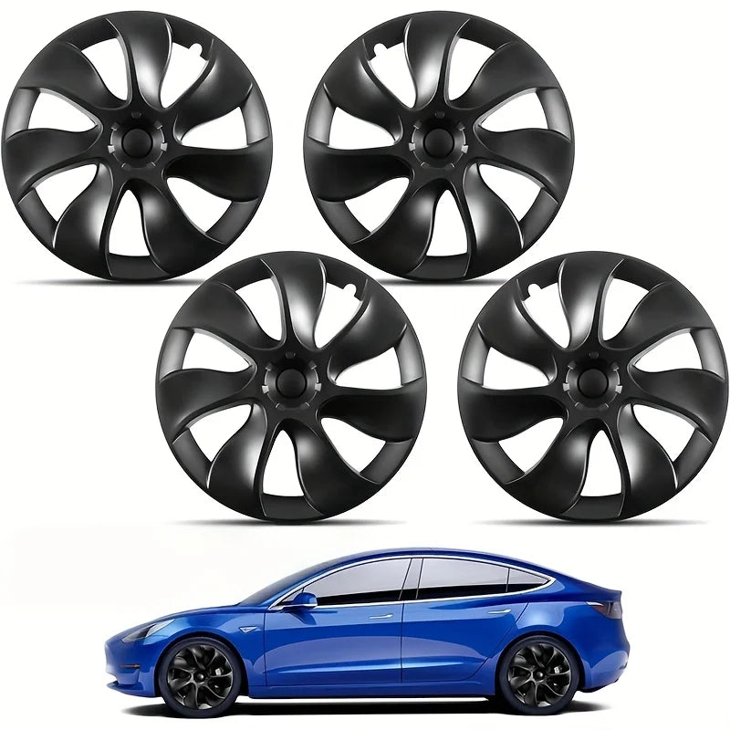 4Pcs 19 Inch Hubcap For Model Y 2020-2024 Wheel Cover Symmetric Turbine Matte Black Full Rim Protector Car Exterior Accessories
