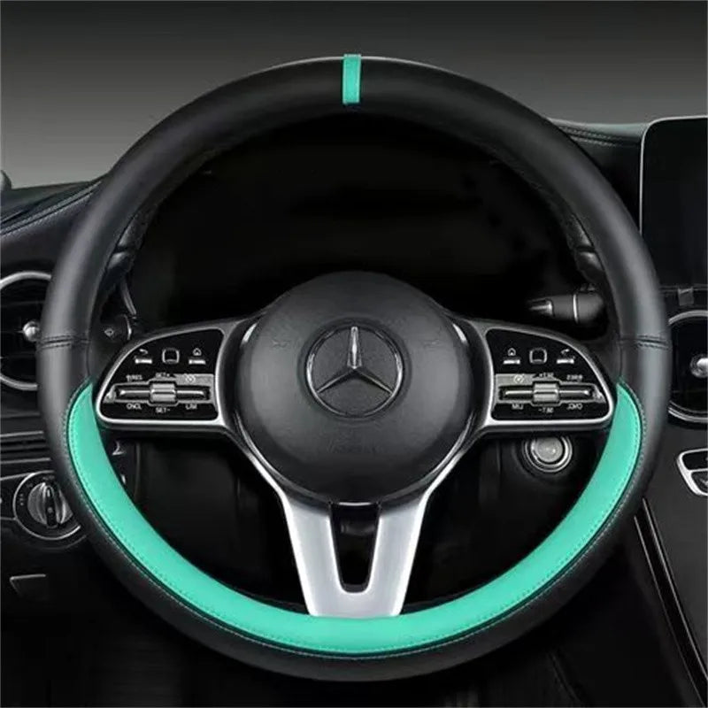 Full Leather Universal Car Steering Wheel Cover Breathable Anti Slip Car Decoration 37-38cm Steering Wheel Cover Accessories CM World