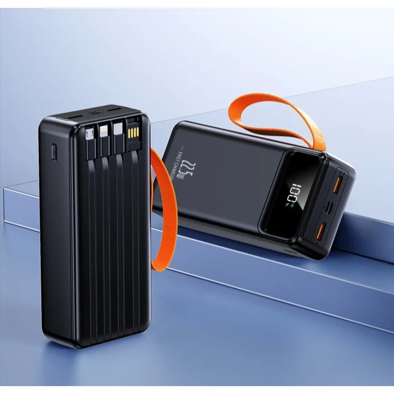 50000mAh Built-in Cable 22.5W Super Fast Charge Digital Display Power Bank Portable Charger Car Mobile World