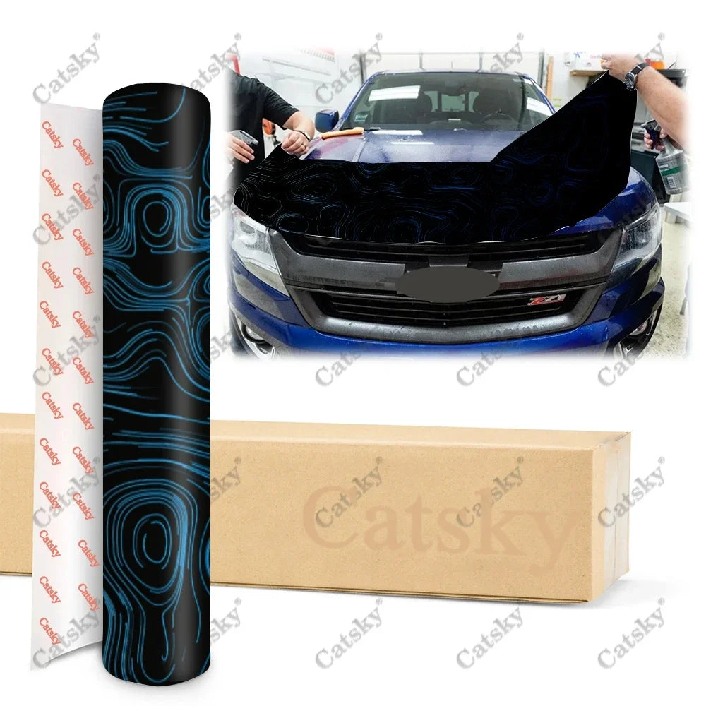 Topographic Pattern Car Hood Vinyl Stickers Wrap Vinyl Film Engine Cover Decals Sticker Universal Car Hood Protective Film