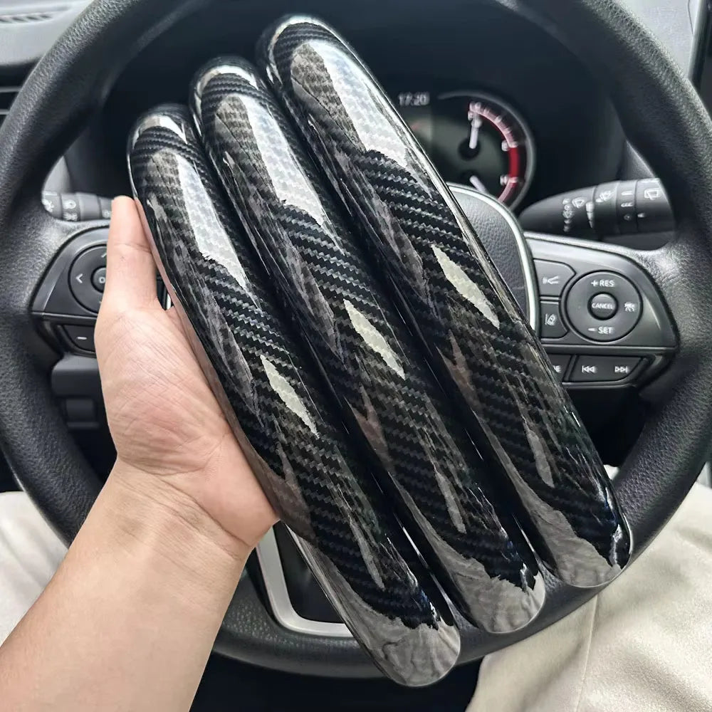 3PCS Laser Carbon Fiber Silicone Car Round Steering Wheel Cover Fiber Leather Wheel Booster Auto Cover Non-Slip Universal parts CM World