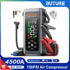 BUTURE 4 in 1 4500A Jump Starter 150PSI Tire Inflator Pumps 18W Fast Charging 16000mAh Portable Power Bank Car Starting Device