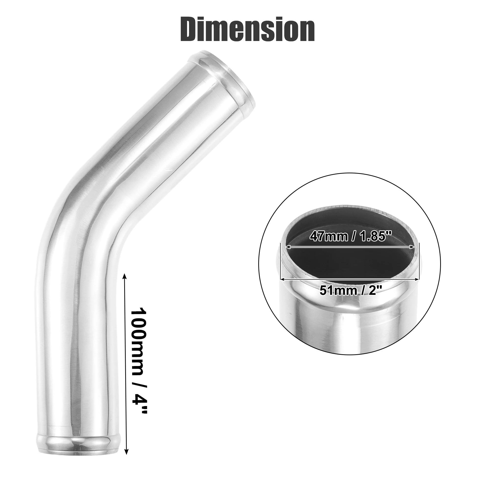 UXCELL 45 Degree OD 32-102mm Leg Length 100mm Car Aluminum Alloy Tube Intercooler Bend Elbow Pipe Air Intake Joiners Tubing CM World