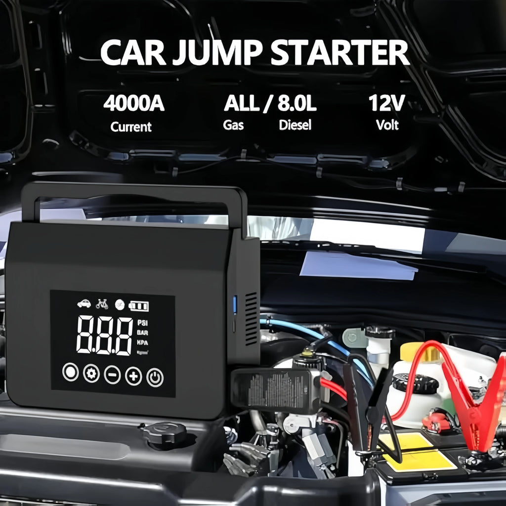 HIEHA 2026 4000A Car Jump Starter, 15000mAh Power Bank, 150PSI Portable Tire Inflator Air Compressor Power Bank With LED Light