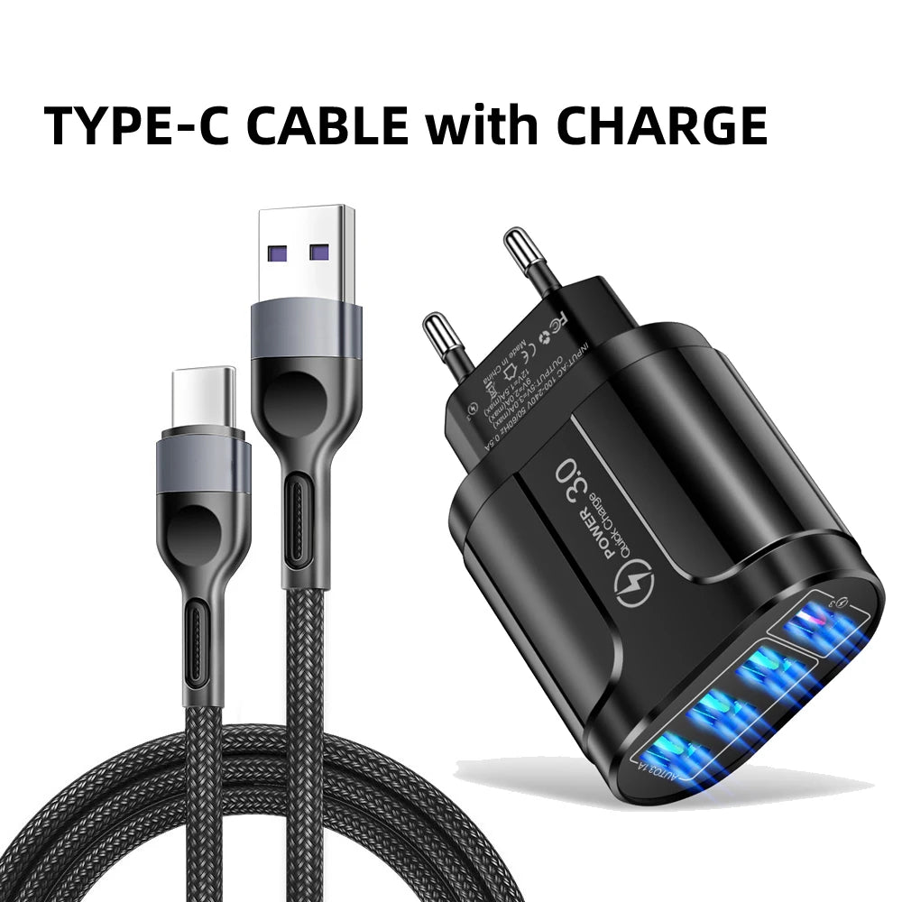 4 USB 45W USB Charger Fast Charge QC 3.0 Wall Charging For iPhone 12 11 Samsung Xiaomi Mobile 4 Ports EU US Plug Adapter Travel Car Mobile World