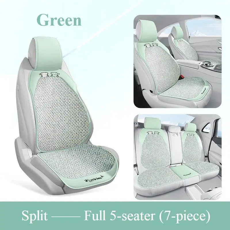 Breathable summer car seat cover - cool ice rattan weave, PU leather trim, lovely embroidery, suitable for split seats Car Mobile World