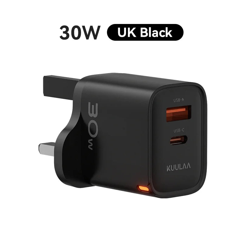 KUULAA 30W GaN Charger PD 3.0 QC4.0 USB C Charger For iPhone 17 16 15 Pro Samsung S25 Xiaomi Tablet iPad Air Pro Phone Charger Car Mobile World