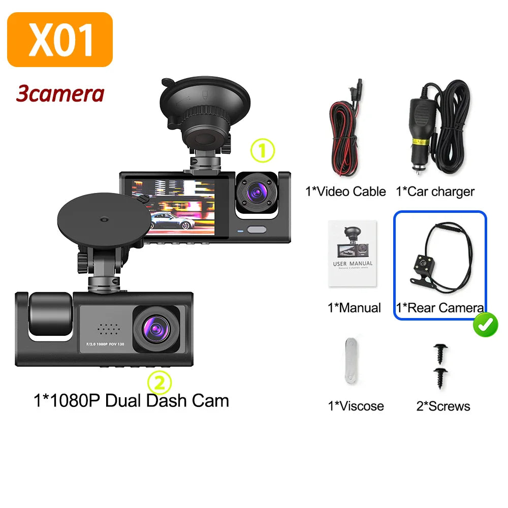 1080P Car Dvr 2/3 Camra Dash Cam for Cars Camera for Vehicle Recorder Video Front Optional Rear Camera  Night Vision Dashcam