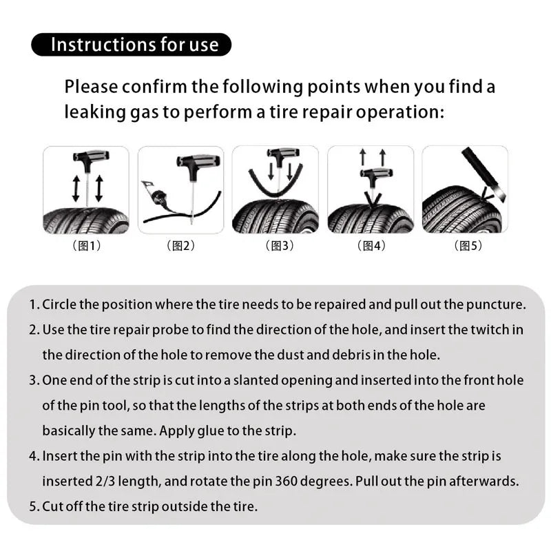 Car Tire Repair Tool Kit with Rubber Strips Tubeless Tyre Puncture Studding Plug Set Motorcycle Truck Vacuum Tire Repair Tool