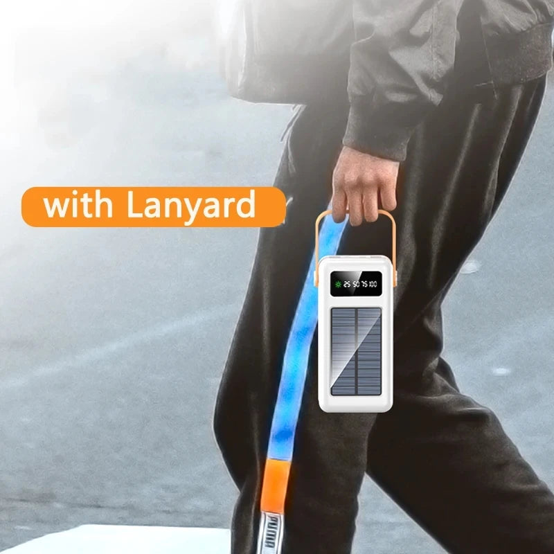 200000mAh Solar Panel Power Bank Fast Charging Portable Power Station External Battery Pack with Cable for Iphone Samsung Huawei